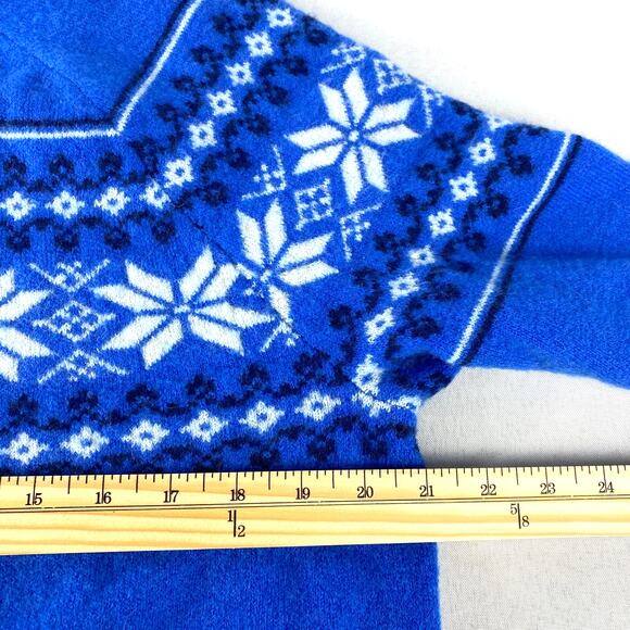 J. Crew Fair Isle Sweater Women L Blue Alpaca Merino Wool Blend Nordic Crewneck‎ - Picture 6 of 8